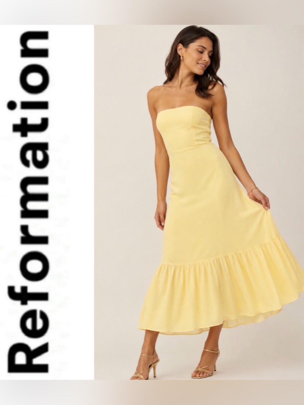 Reformation Arta Strapless yellow dress- size 10